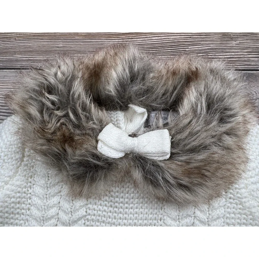 Tahari 3-6 M‎ White Knit Sweater Dress Faux Fur Collar Nordic Soft & Cozy Winter